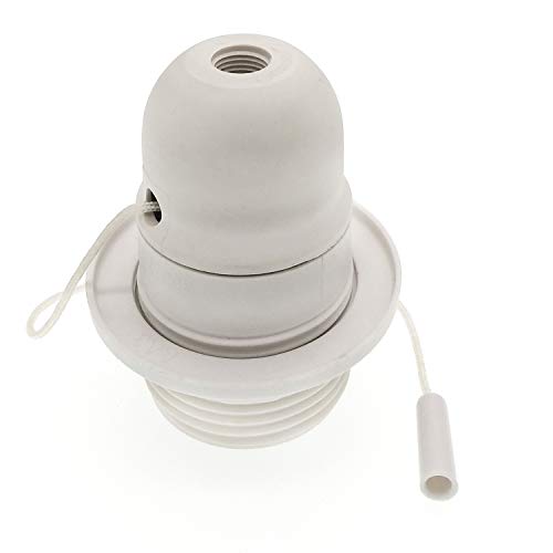 E27 Thread Pull Chain Lampholder,E26 E27 Vintage Edison Screw Plastic Light Socket Pendant Fitting Set (White)