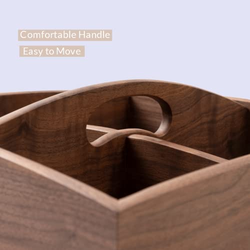 Insunen Walnut Wood Tray With Handle, Square Wooden Divided Serving Trays 4 Compartments, Nut Candy Snack Storage Organizer Trays, Coffee Table Tray, Ottoman Decorative Tray (10.6"X10.6"X3.15") #TOP2
