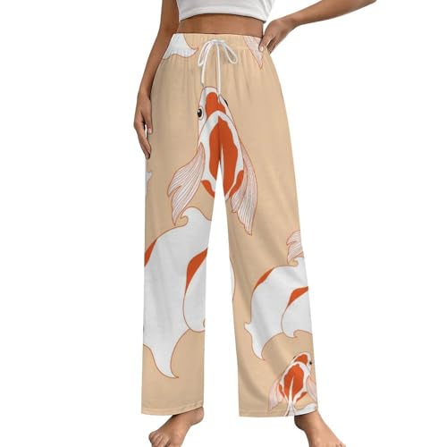 Bas de pyjama femme poissons rouges en taille S, pantalon de nuit premium avec poches pratiques