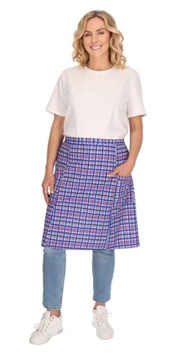 Schuerzenfabrik Schürze Damen bunt Baumwolle bunt kariert Vorstecker kurze Schürze Halbschürze Kochschürze kurz Karomuster 2 Taschen