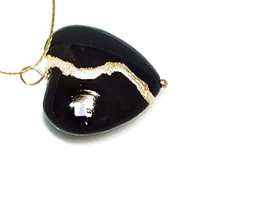Large 1  Black Howlite Broken Heart Mended with 23k Gold, Kintsugi Cord Necklace