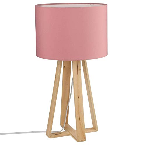Lampe à poser avec pied en bois naturel - Style Nordique - Coloris ROSE