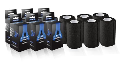 Image of A-Tape Breathable Self Adhesive Cohesive Bandage for Humans & Pets (Dogs, Cats, Birds) -Sports, Wrap, Athletic, Non Woven First Aid Medical, Wrist, Swelling (10 cm X 4.5 mtr) (Pack Of 6, Black)