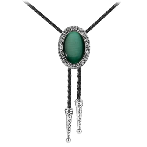 Image of AZORA Western Cowboy Bolo Tie Men Leather Necktie Leather Cord Turquoise Stone Bolo Ties for Men Women