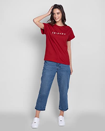 Image of Bewakoof Official Friends Merchandise Women's Typography Boyfriend Fit Half Sleeve Round Neck Cotton T-Shirt