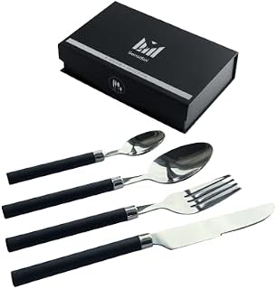 SensiSel Cutlery - Dishwasher Safe 16 pc Coloured Cutlery Set (Light Blue) - Stainless Steel with Plastic Wide Handles  Comfortable to Hold