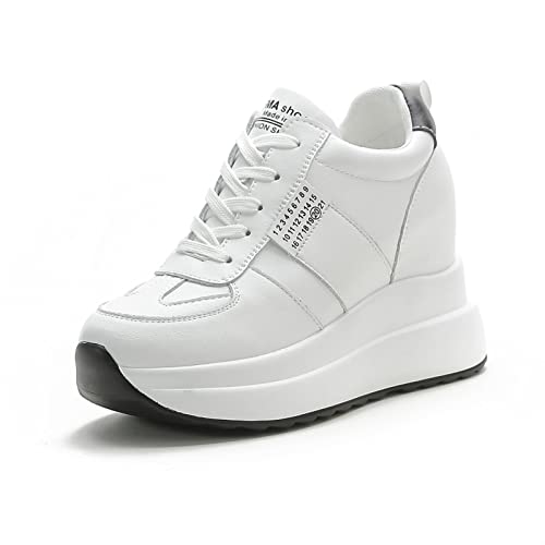 AONEGOLD Zapatillas de Cuña Zapato Casual de Cuña Plataforma Alta Deportivas Informales para Correr Moda Suela Gruesa Viajes Compras Blanco Negro 35EU