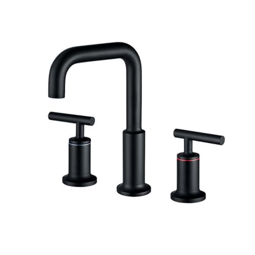 Mitigeur de lavabo à 2 poignées QTANZIQI robinet noir à 3 trous