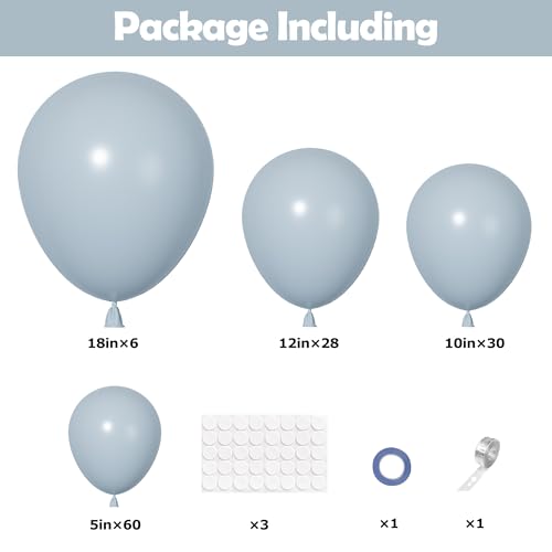 Image of Ouddy Party 129Pcs Dusty Blue Balloon Arch Garland Kit in 18 12 10 5 Inch