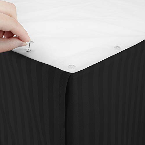Image of Nestl King Bed Skirt - Damask Dobby Stripe Wrap Around Bed Skirt King Size - Double Brushed Microfiber 14 in Tailored Drop Pleated Bed Ruffle with Bed Skirt Pins - Black