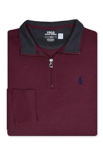 POLO RALPH LAUREN Men's Big & Tall Contrast Collar Soft Jersey Cotton Half Zip Pullover Sweater, (Spring Wine Heather, XLT)