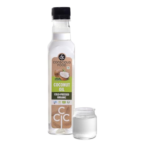Image of Conscious Food Cold Pressed Coconut Oil | 250ml | Certified Organic | 100% Pure | Good for Cooking | Boosts Heart Health, Skin Care