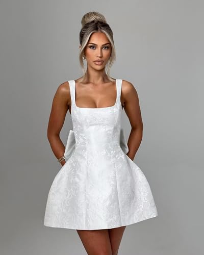 Jacquard Satin Homecoming Dresses for Teens Square Neck A Line Short Prom Cocktail Party Gown with Bow3