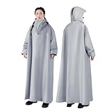 [MYJYG] 自転車/バイク用 レインポンチョ 男女兼用 防水オックスフォード素材 長丈デザイン 頭部調整可能 サイズ多様 通学・通勤・アウトドア対応 防風防雨コート メンズ レディース 大きいサイズ (M,オールインワン,グレー)