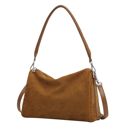 Image of Suede Tote Bags for Women, Suede Purse Handbag Vintage Slouchy Hobo Shoulder Crossbody Bag