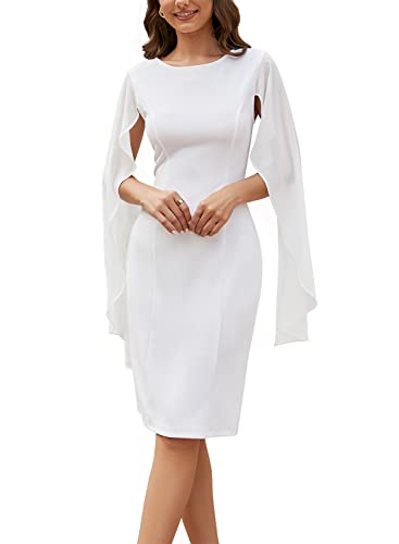 Image of HELYO Women's Chiffon Cloak Sleeve Mini Cape Dress V-Back Semi-Formal Elegant Bodycon Wedding Guest Evening Cocktail Dresses