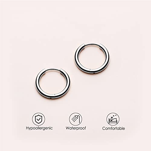 MILACOLATO G23 Solid Titanium Hoop Earrings Implant Grade Hypollergenic Small Huggie Hoop Earrings Hinged Sleeper Cartilage Earrings for Women Men Silver Gold Black 8mm 10mm 12mm