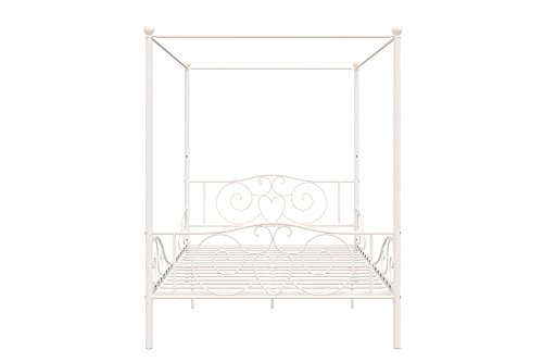 DHP Canopy Metal Bed, Fairytale Charm, Heart Scroll Design, Full Size, White