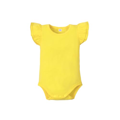 Image of LYSMuch Baby Girls Ruffle Sleeves Bodysuit Infant Solid Color Top Jumpsuit