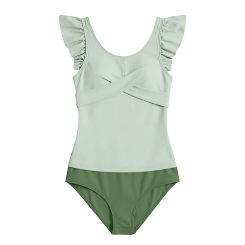 Traje de baño para niñas de 2 Piezas, Tankini Fruncido de Cintura Alta, para niñas de 7 a 16 años, de poliéster, cómodo y Alta Elasticidad, Ideal para Playa, Moda 2025 Estilo Casual