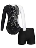 Yeahdor Mädchen Ballettanzug Turnanzug Einhörner Glitzer Gymnastikanzug mit Sportshorts Ballett Trikot Sportbody Gymnastikbody B Weiß 134-140