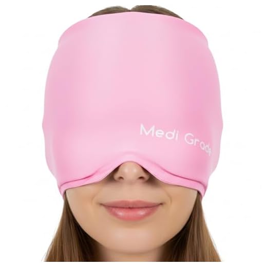 Medi Grade Gorro para Aliviar la Migraña 360 de Cobertura Total, Rosa – Gorro para Migrañas de Compresión Refrigerante – Reutilizable, Tejido Flexible y Suave que Bloquea la Luz – Terapia de Frío