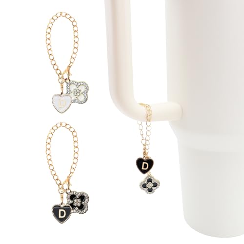 RJINYENS 2Pcs Heart Shape & Four Leaf Clove Letter Charm for Stanley Cup-D