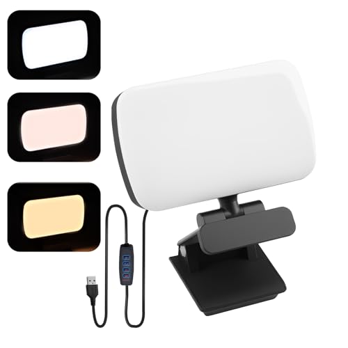 Lumière de Vidéoconférence avec Clip & Câble USB, Réglable 360°, 3 Modes d'Éclairage, 120 Perles LED CRI 90+ (3000K-6500K) Lampe à Selfie Lampe Vidéo pour Streaming, Vidéoconférences, Vlogging