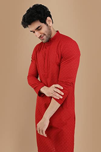 Image of Manyavar Men's Cotton Blend Chikankari Kurta Set (2pcs)