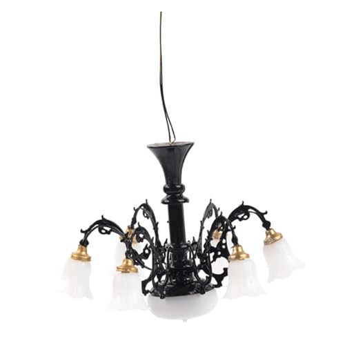 ORFOFE ミニチュアシャンデリア ドールハウス用吊り下げライト 属製 耐久性 ブラック ミニハウス照明 インテリア装飾 サンドボックス対応