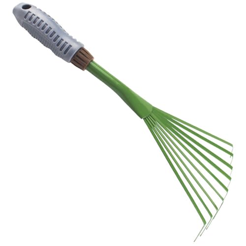 Rastrillo de Hojas, rastrillo de jardín de Mano pequeña Resistente con Mango ergonómico, Herramientas manuales de jardinería compactas y portátiles para jardinería, Cultivo, Barrer parterres de Flore