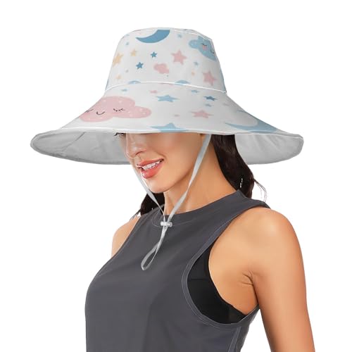 Cartoon Cute Pink Blue Cloud Moon Foldable Visor Hats for Women for Vacation Accessories Decorative Sunhat Men for Womens Sun Protection Sunproof sombreros para el sol de Mujer2