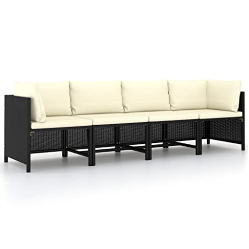vidaXL Sofá de Jardín de 4 Plazas con Cojines Patio Terraza Balcón Salón Sala de Estar Exterior Muebles Mobiliario Almohada Ratán Sintético Negro
