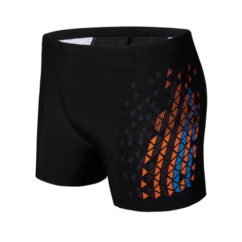 AMZSPORT Bañador de Hombre Secado Rápido Bañadores Boxer con Cordón, Negro-Naranja L