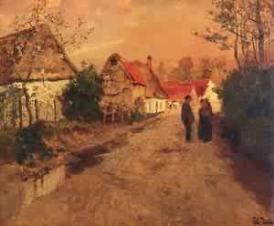 Peinture à l'huile de Frits Thaulow, souvenir poétique d'Arques-La-Bataille en Normandie