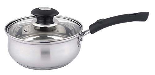 Uniware Stainless Steel 1.0 Quart Saucepan with Glass Lid for All Kitchen Use (1.0 Quart)