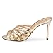 Produktbild FamMe Damen Slip-On Stiletto High Heeled Sandalen Fischmaul Stiletto offene Zehen Sandalen Hochzeitsfeier Abend Abschlussball Tanzschuhe Hausschuhe Hausschuhe,Gold,36