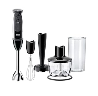 Braun Minipimer MultiQuick 5 Vario MQ 5237 Preciso e Potente con Tritatutto, Frusta, Schiacciaverdure e Bicchiere da 600 ml, 21 Velocità Facilmente Regolabili e Motore da 1000 W, Nero