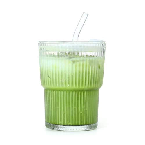 13 OZ Glass Matcha Cups with Reusable Straw Insulated Iced