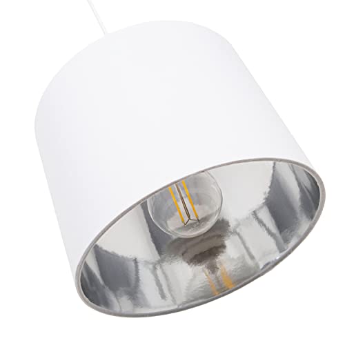 Modern and Stylish White Cotton Fabric Small 8" Drum Lamp Shade with Shiny Silver Inner - 40watt Maximum by Happy Homewares - Image 4
