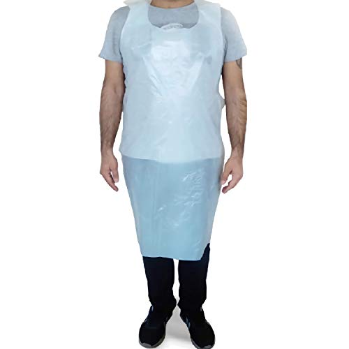 Cevpak Disposable Aprons, 46 X 28 in - 100 pcs, White Poly-Plastic Medical Aprons, Waterproof Plastic Apron, Disposable Smocks for Women Unisex, Disposable Aprons Adult Cooking Arts Painting