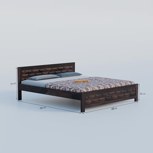 Image of Solid Sheesham Wood King Size Bed Without Storage | Double Bed Cot for Bedroom | Palang Double Bed for Home | Wooden Double cot for Living Room | Rosewood, Walnut Finish