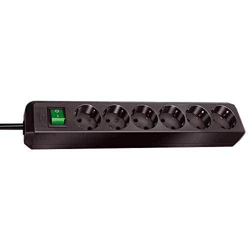 Brennenstuhl Eco-Line regleta de enchufes con 6 Tomas de Corriente (Cable de 3m, Interruptor) Negro