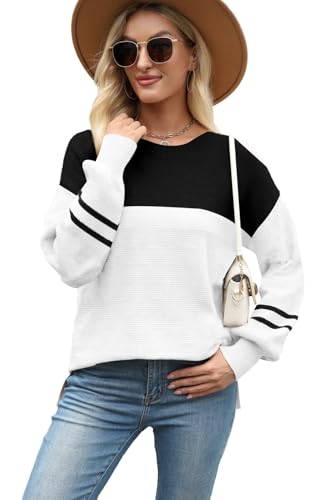Image of Womens Sweater Striped Fall Fashion Tops Long Sleeve Crew Neck Pull Over Knit Clothes