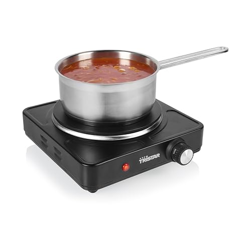 Tristar Placa de cocina pórtatil - Fuego simple - Para alojamiento de estudiantes, camping, cocina americana - 18,5 cm de diámetro - Termostato regulable - 1.500 W - KP-6151