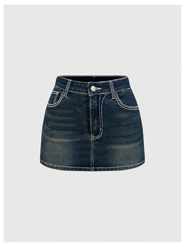 WDIRARA Women's Vintage Punk Cross Embroidered Denim Mini Skirt Stretchy Low Rise Bodycon Jean Skirts2