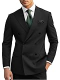 Wangyue Black Suit for Men 2 Piece Slim Fit Double Breasted Wedding Suit Men Black Double Breasted Blazer Pants Prom Formal Business Groom Dinner Party Tuxedo XS