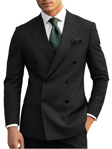 Wangyue Black Suit for Men 2 Piece Slim Fit Double