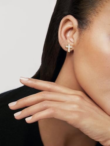 D Color VVS1 Clarity Moissanite Sparkle Cross Earrings Unisex, Really Authentic Solid 925 Sterling Silver Hypoallergenic, Birthday Anniversary Valentines Ideal Gift for Women Men2