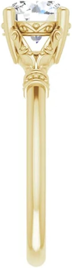 10K Solid Yellow Gold Handmade Engagement Ring 1.50 CT Round Cut Moissanite Diamond Solitaire Wedding/Bridal Ring Set for Women/Her, Awesome Ring Gift for Woman